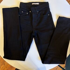 Levi straight leg; high rise black jeans